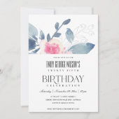 ZACHTE WITTE BLUSH BLUE FLORAL 25th ANY OUD BIRTHD Kaart (Voorkant)