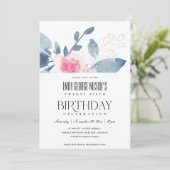 ZACHTE WITTE BLUSH BLUE FLORAL 25th ANY OUD BIRTHD Kaart (Staand voorkant)