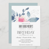 ZACHTE WITTE BLUSH BLUE FLORAL 25th ANY OUD BIRTHD Kaart (Voorkant / Achterkant)