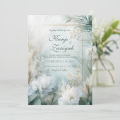 Zachte witte botanische bloemenbruiloft kaart (Staand voorkant)