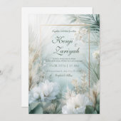 Zachte witte botanische bloemenbruiloft kaart (Voorkant / Achterkant)