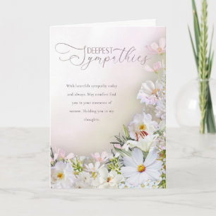 Zachte witte en pastelbloemen diepste condoleancek kaart