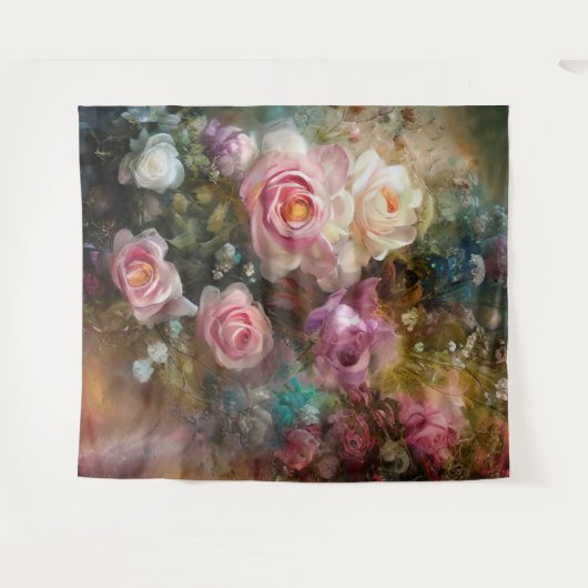 zachte witte en roze rozen, geverfd wandkleed (Voorkant (horizontaal))