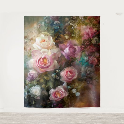  zachte witte en roze rozen, geverfd wandkleed (Voorkant)