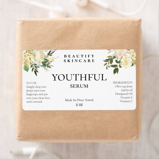 Zachte witte florale oplossing Face Serum Labels (Insitu)