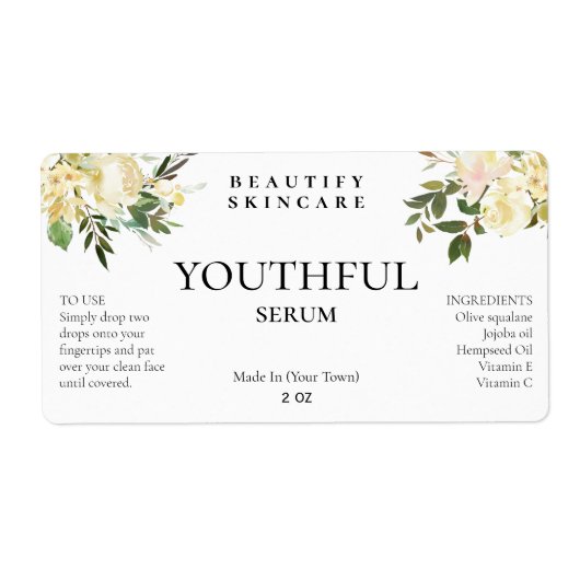 Zachte witte florale oplossing Face Serum Labels (Voorkant)