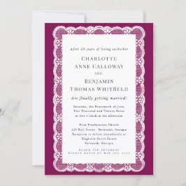 Zachte Witte Kant Pruim Paars Elegante Trouwjurk Kaart