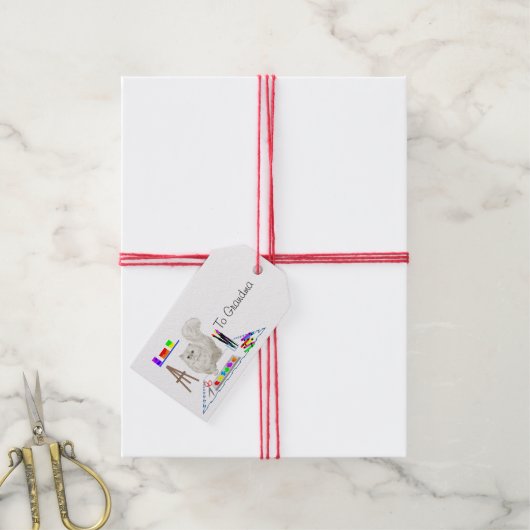 Zachte Witte Kat Kunstenaar Cadeaubijsluiter Cadeaulabel (Met Touw)