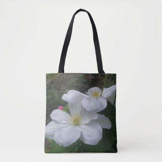 Zachte witte klematis-bloem tote bag (Voorkant)