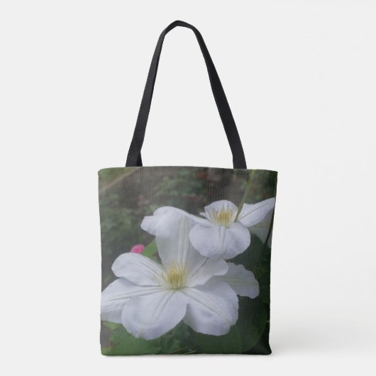 Zachte witte klematis-bloem tote bag (Achterkant)