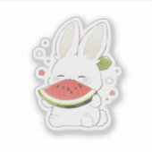 Zachte Witte Konijn Eet Watermeloen Sticker (Voorkant)