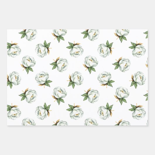 Zachte Witte Magnolia Bloemen Bruids Huwelijk Inpakpapier Vel (Voorkant 3)