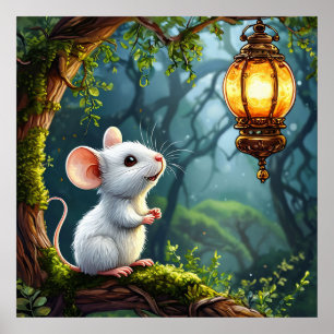 🐭🏮 Zachte Witte Muis Lantaarn Nacht Gezellige Ku Poster