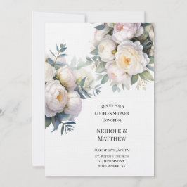 Zachte Witte Pioen met Eucalyptus Koppels Shower Kaart