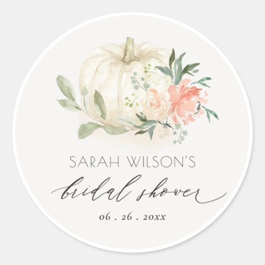 Zachte Witte Pompoen Blush Bloem Bruiloft Feest Ronde Sticker (Voorkant)