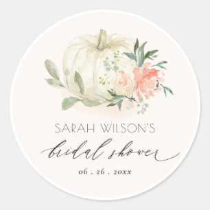 Zachte Witte Pompoen Blush Bloemrijke Bruiloftsdou Ronde Sticker