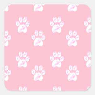 Zachte witte pootafdruk op roze vierkante sticker