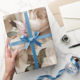 Zachte Witte Roos Beige Bloemmotief  Cadeaupapier