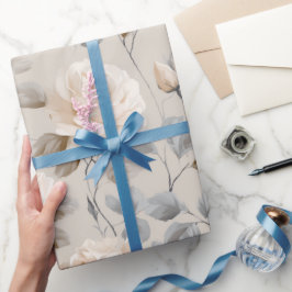 Zachte Witte Roos Beige Bloemmotief  Cadeaupapier
