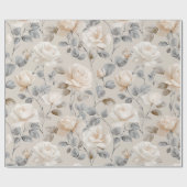 Zachte Witte Roos Beige Bloemmotief Cadeaupapier (Vlak)