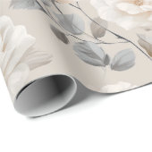 Zachte Witte Roos Beige Bloemmotief Cadeaupapier (Rol Hoek)