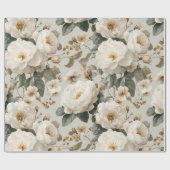 Zachte Witte Roos Beige Bloemmotief Cadeaupapier (Vlak)