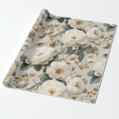 Zachte Witte Roos Beige Bloemmotief Cadeaupapier (Uitgerold)