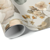 Zachte Witte Roos Beige Bloemmotief Cadeaupapier (Rol Hoek)
