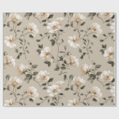Zachte Witte Roos Beige Bloemmotief  Cadeaupapier (Vlak)