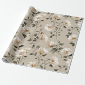 Zachte Witte Roos Beige Bloemmotief  Cadeaupapier (Uitgerold)