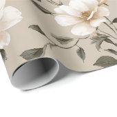 Zachte Witte Roos Beige Bloemmotief  Cadeaupapier (Rol Hoek)