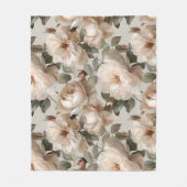 Zachte Witte Roos Beige Bloemmotief  Fleece Deken (Voorkant)