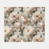 Zachte Witte Roos Beige Bloemmotief  Fleece Deken (Voorkant (Horizontaal))
