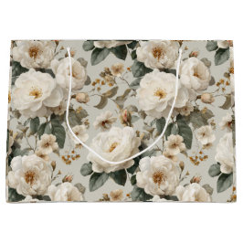 Zachte Witte Roos Beige Bloemmotief  Groot Cadeauzakje