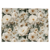 Zachte Witte Roos Beige Bloemmotief Groot Cadeauzakje (Achterkant)