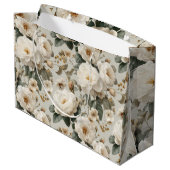 Zachte Witte Roos Beige Bloemmotief Groot Cadeauzakje (Achterkant Gekanteld)