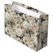 Zachte Witte Roos Beige Bloemmotief Groot Cadeauzakje (Voorkant Gekanteld)