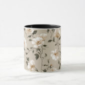 Zachte Witte Roos Beige Bloemmotief  Mok (Midden)