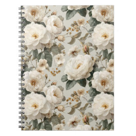 Zachte Witte Roos Beige Bloemmotief  Notitieboek