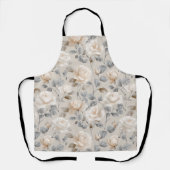 Zachte Witte Roos Beige Bloemmotief  Schort (Voorkant)