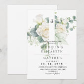 Zachte Witte Roos en Bloemige Elegante Trouwdag Kaart (Voorkant / Achterkant)
