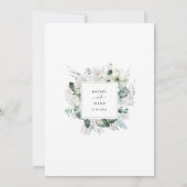 Zachte witte Rozen Stusty Blue Floral Wedding Kaart (Achterkant)