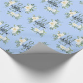 Zachte witte Waterverf Rozen Eucalyptus Blue Cadeaupapier (Hoek)