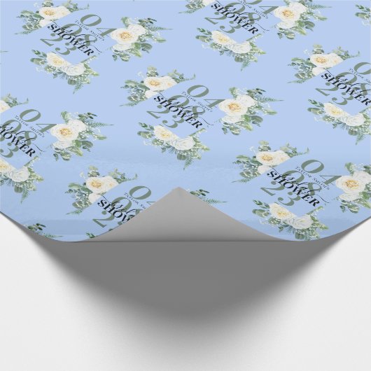Zachte witte Waterverf Rozen Eucalyptus Blue Cadeaupapier (Hoek)
