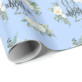 Zachte witte Waterverf Rozen Eucalyptus Blue Cadeaupapier (Rol Hoek)