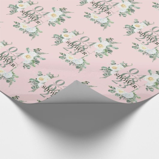 Zachte witte Waterverf Rozen Eucalyptus Pink Cadeaupapier (Hoek)