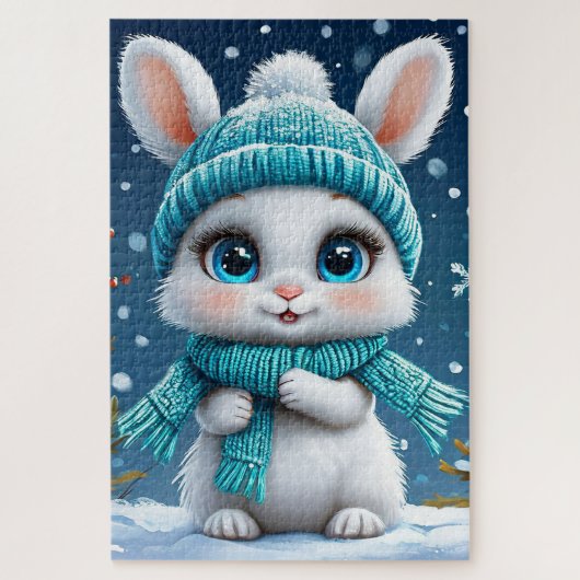 ❄️ Zachte Witte Winter Konijn Cadeau Voor Kinderen Legpuzzel (Verticaal)
