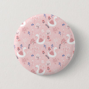 Zachte Witte Zwanen Op Roze Bloemrijke Ballet Ronde Button 5,7 Cm