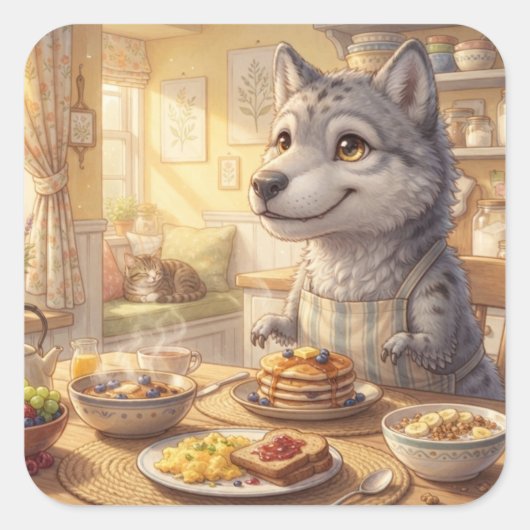 Zachte Wolf Ontbijt Sticker (Voorkant)