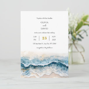 Zachte Zandige Strand Blauwe Golven Aquarel Kunst Kaart